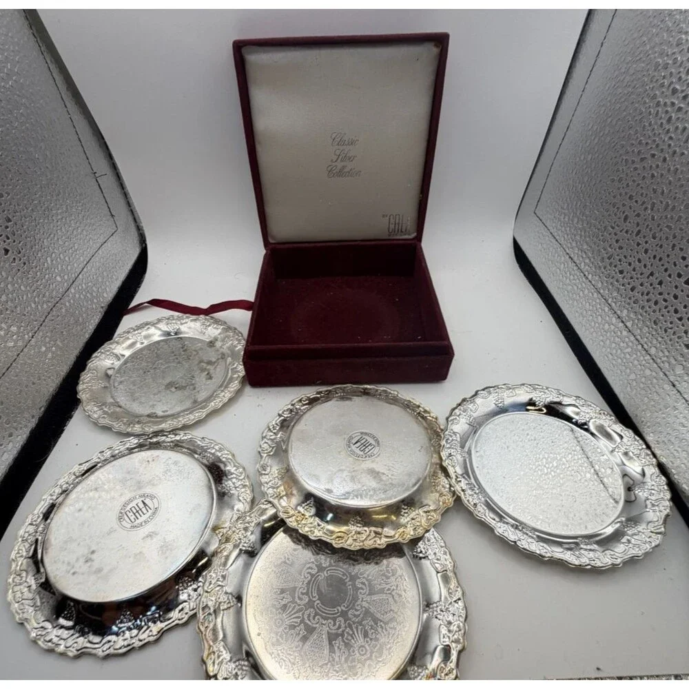 🥂CREA Milano Classic Silverplate Collection Coasters w/ Storage Box –Set of 6🥂